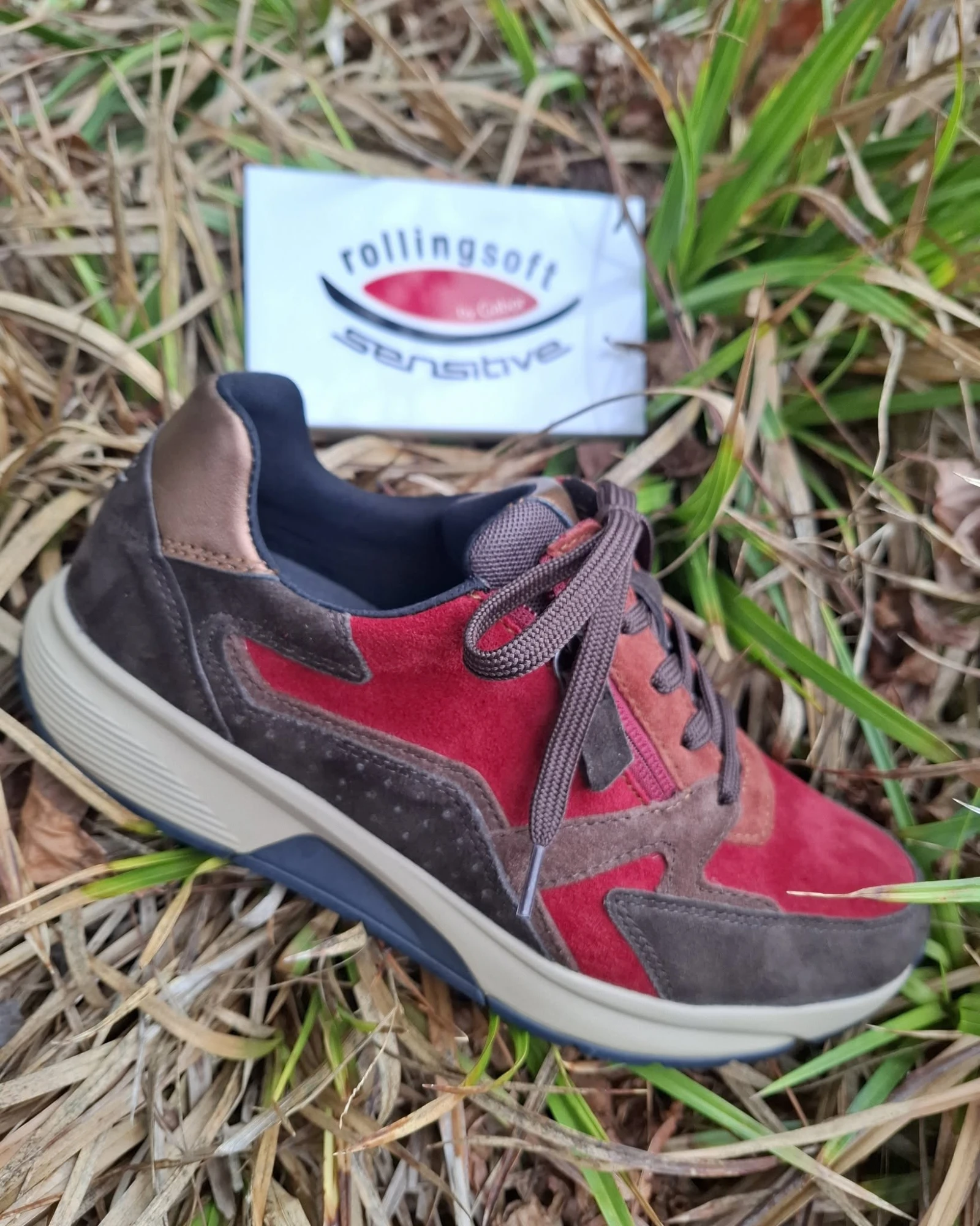 Gabor Rollingsoft-sneaker in rood en bruin suède