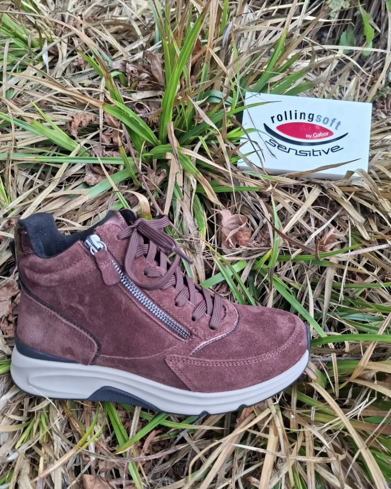 Hoge Gabor Rollingsoft-sneaker in bordeaux suède met rits