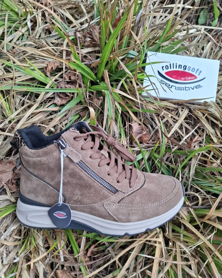 Hoge Gabor Rollingsoft-sneaker in taupe suède met rits