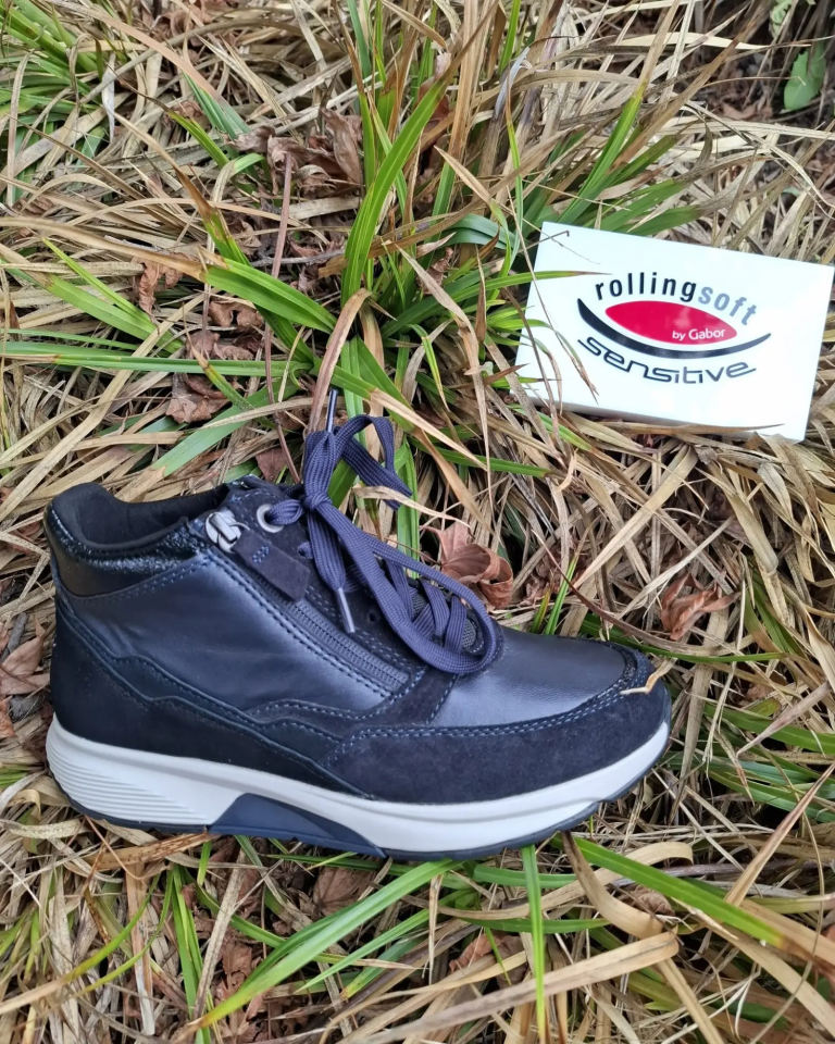 Hoge Gabor Rollingsoft-sneaker in donkerblauw leer met rits