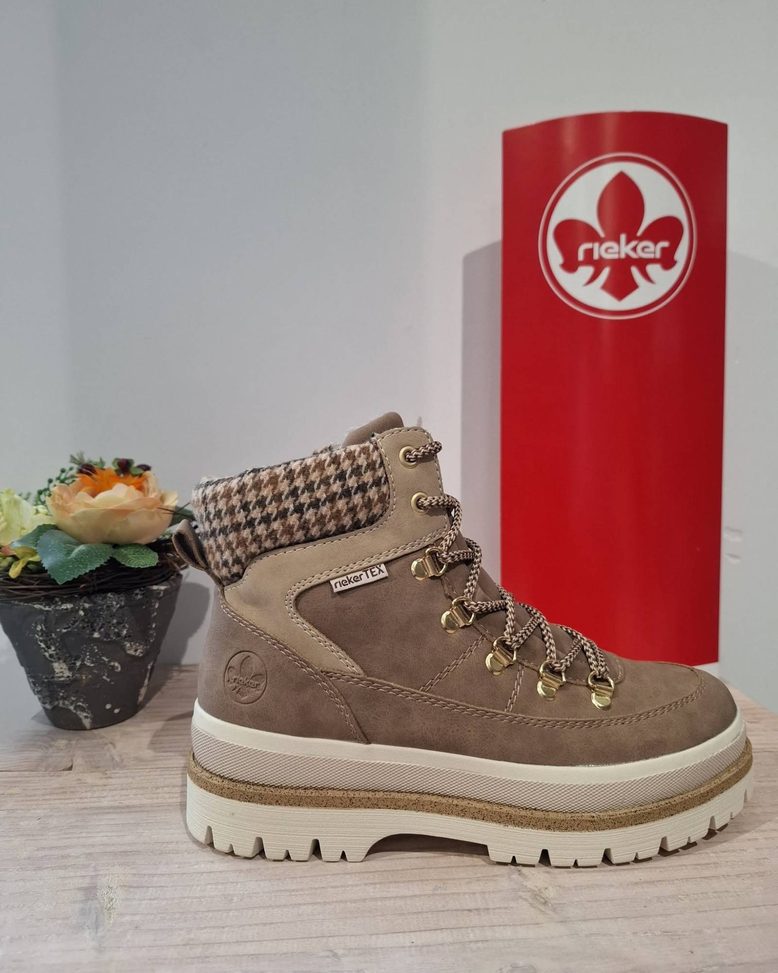 Rieker veterboot pied-de-poule taupe