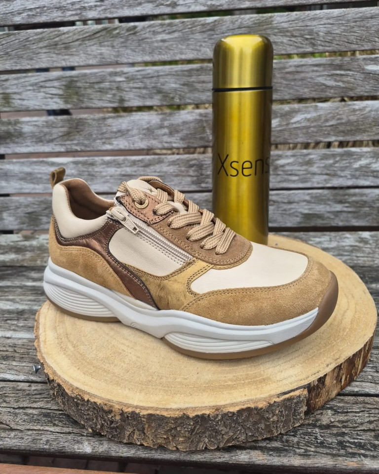 Xsensible sneaker met rits camel en brons